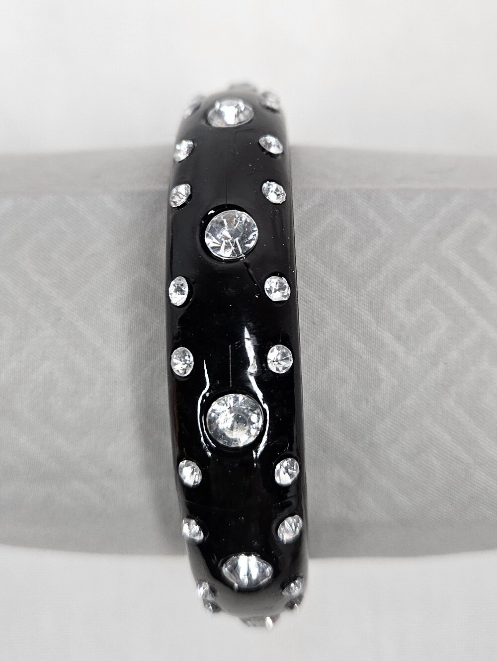 VTG Deadstock Y2K Black Rhinestone Bangle Bracelet Chunky Acrylic Stack 8"